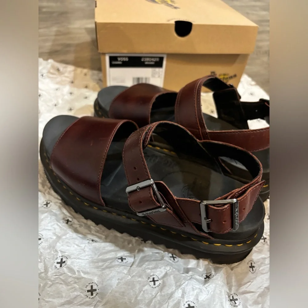 Dr. Martens Voss Women’s Sandals Charro Brando Leather Burgundy Brown Size US 9 - Picture 4 of 9